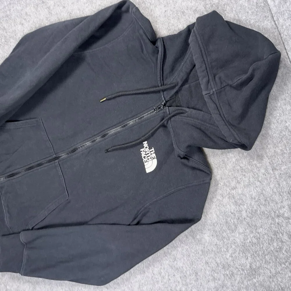 North Face Hoodie Mens Medium Black Spell Out Graphic Full Zip - Picture 13 of 16